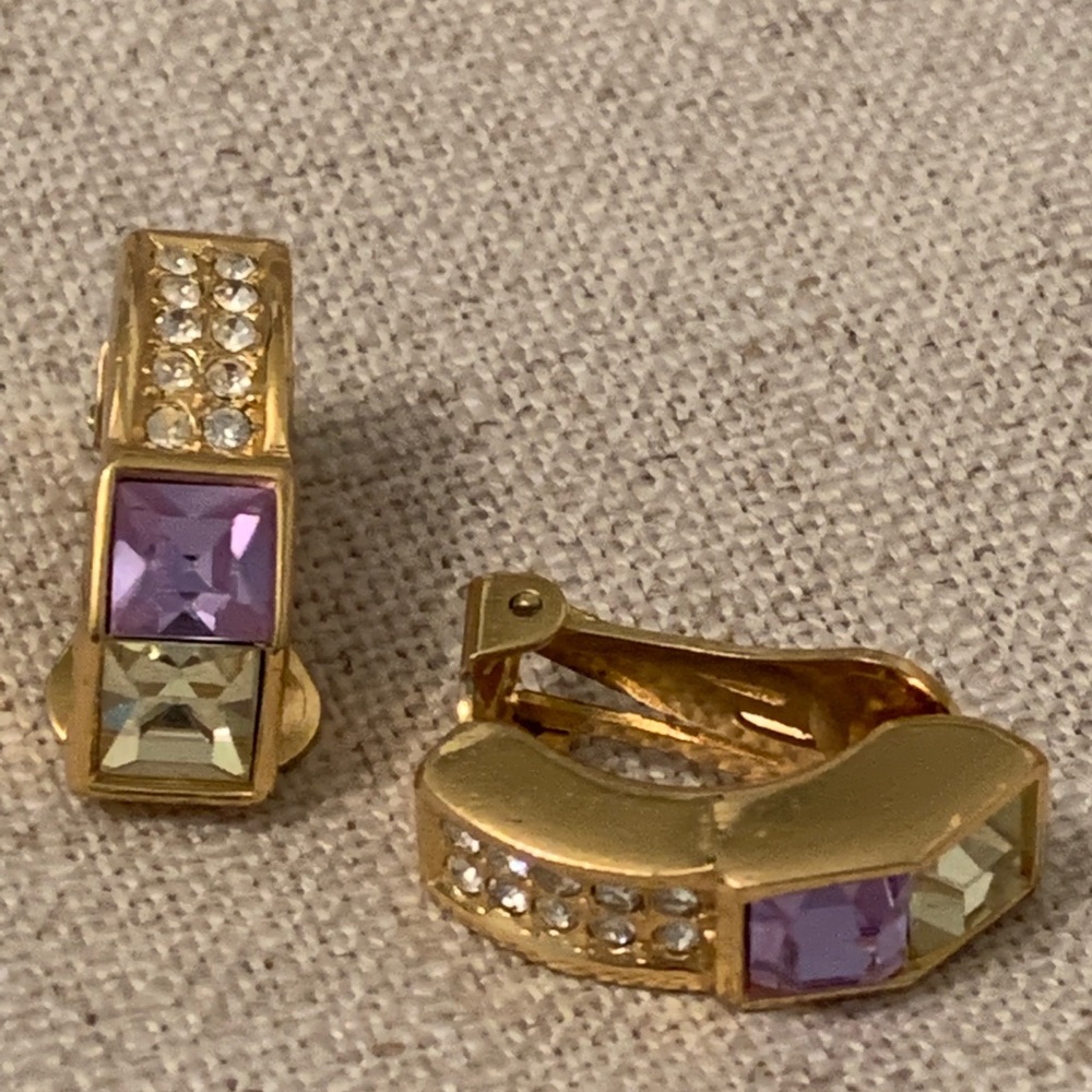 Christian Dior Crystal Clip On Earrings - Picture 1 of 11